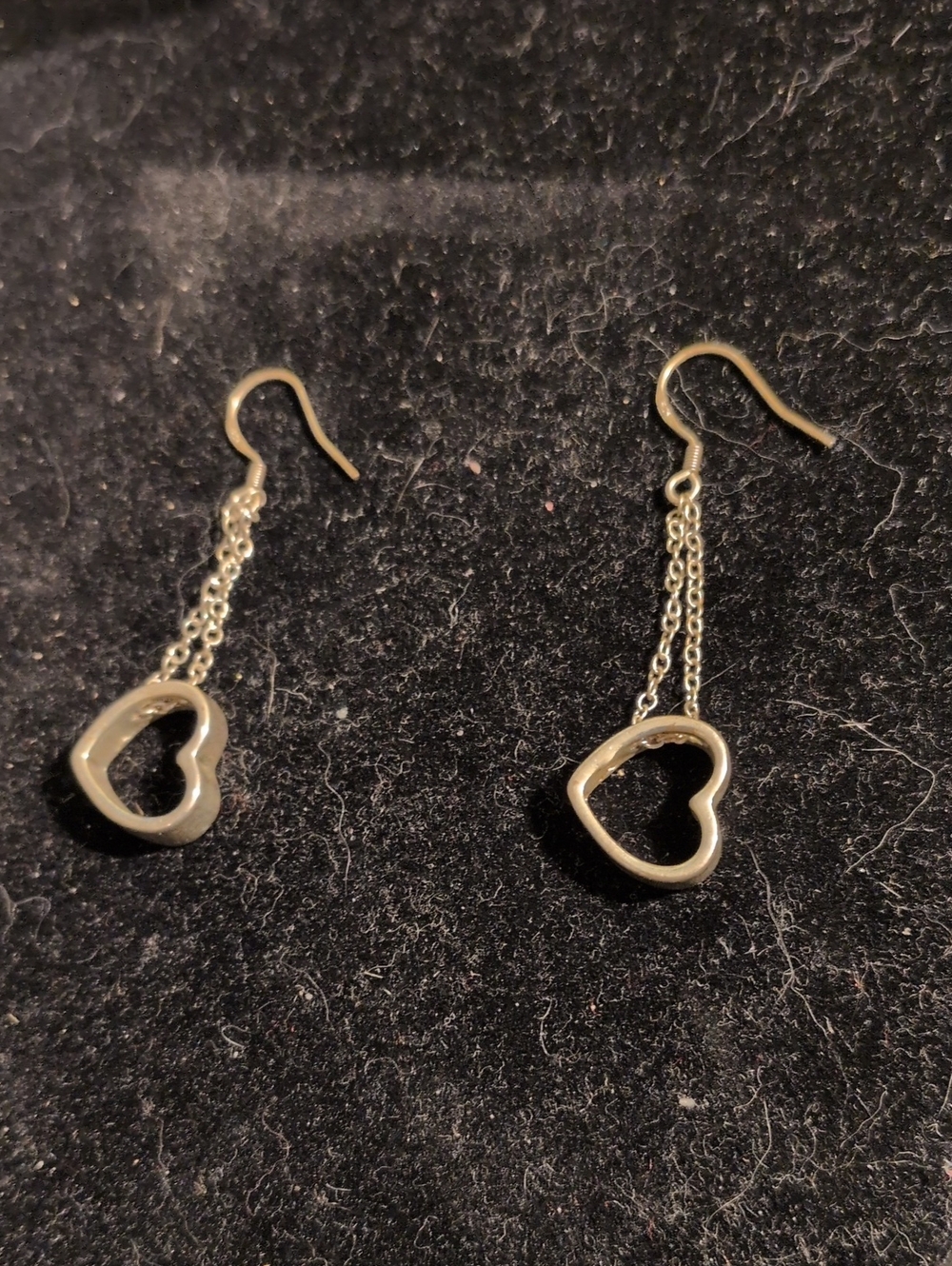 Delicate Silver Heart Drop Earrings with Chain Detail